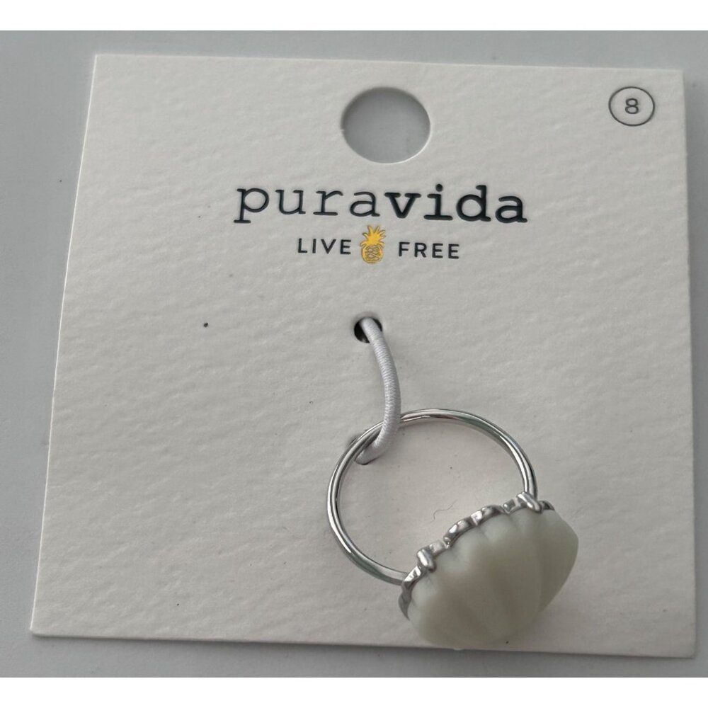 Pura Vida White Shell Ring Size 8 Rhodium-Plated Brass & Resin Jewelry